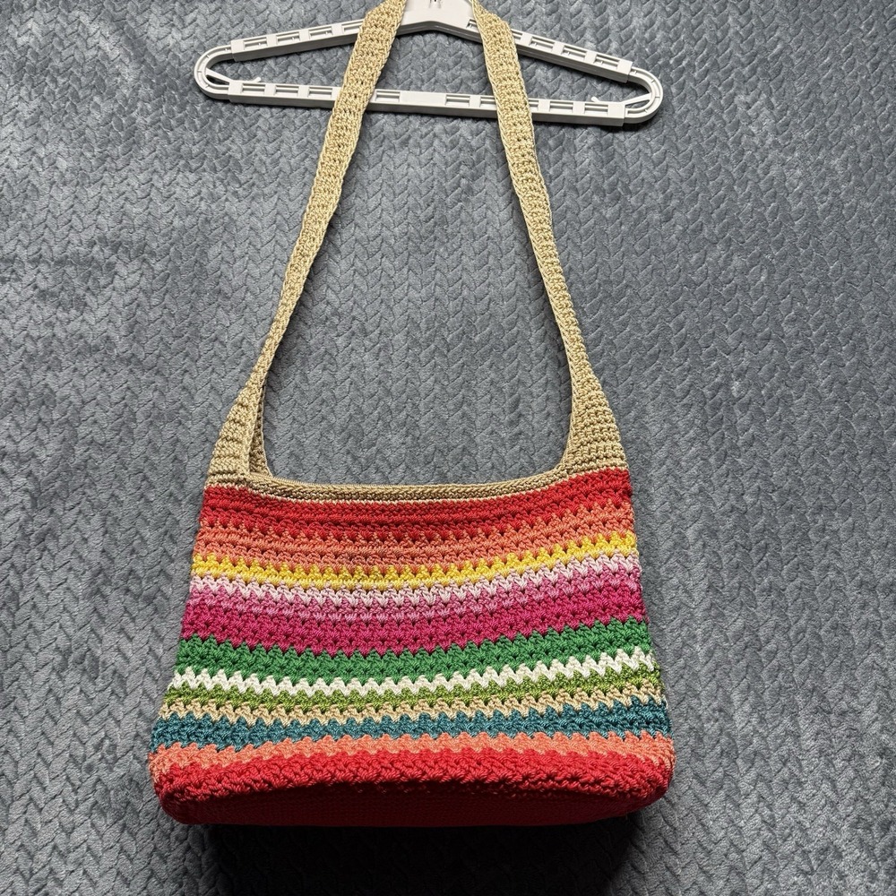 VTG The‎ Sak Crochet Shoulder Bag Y2K Multicolor Rainbow Stripe Boho Purse Tote